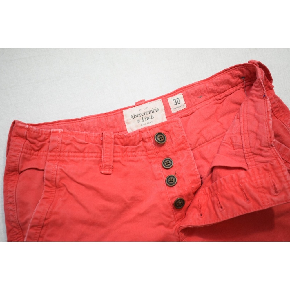 Abercrombie & Fitch Button Fly Chino Shorts Red Heavyweight Mens Size 30 x 10"